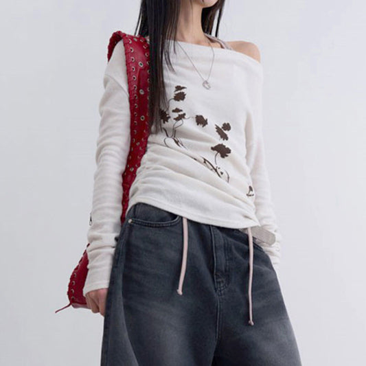 Element Plant Flower Backless T-shirt Personality Blouses