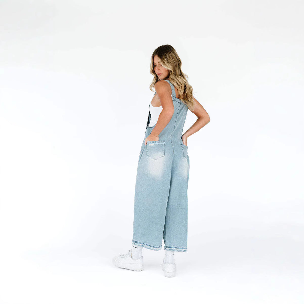 Women's Retro Make Old Ripped Loose Wide Leg Comfortable Leisure Jeans