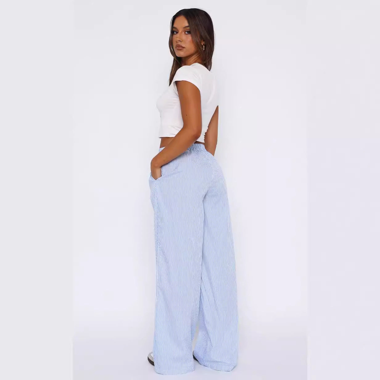 Fashion Casual Striped Trousers Printed Wide Leg Pants