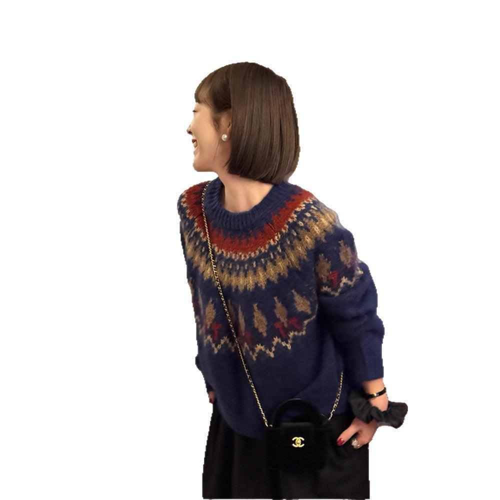 Women's Knitted Mohair Korean Christmas Atmosphere Loose Lazy Style Women's Sweater