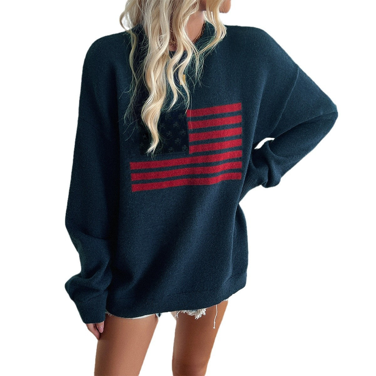 Women's Casual Loose Yarn-dyed Independence Day Long Sweaters