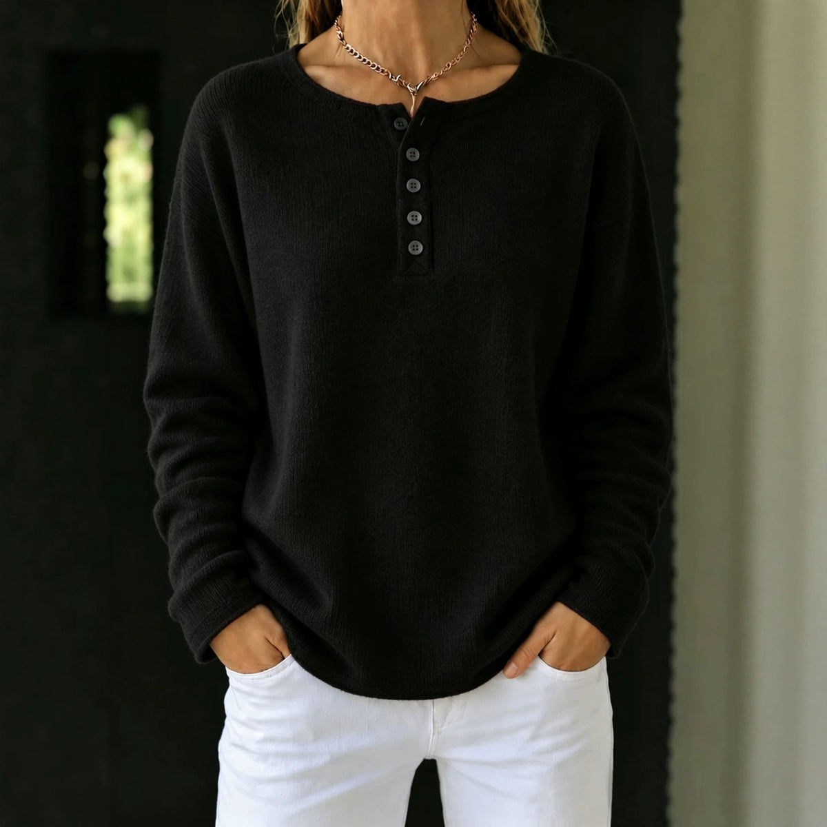 Women's Knitted Button Solid Color Casual Fashion Sweater