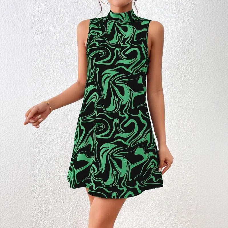 Elegant Women's Summer Printed Stand Collar Dress