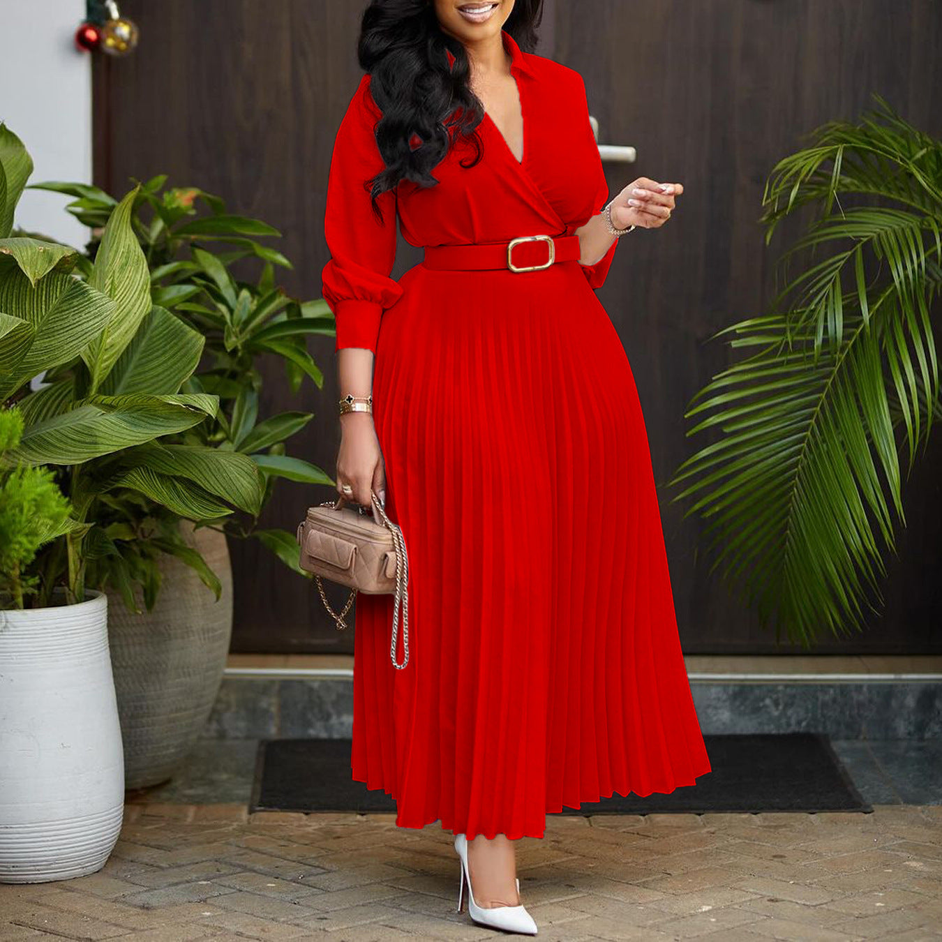 Women's Autumn Fashion Temperament Pure Color Dress