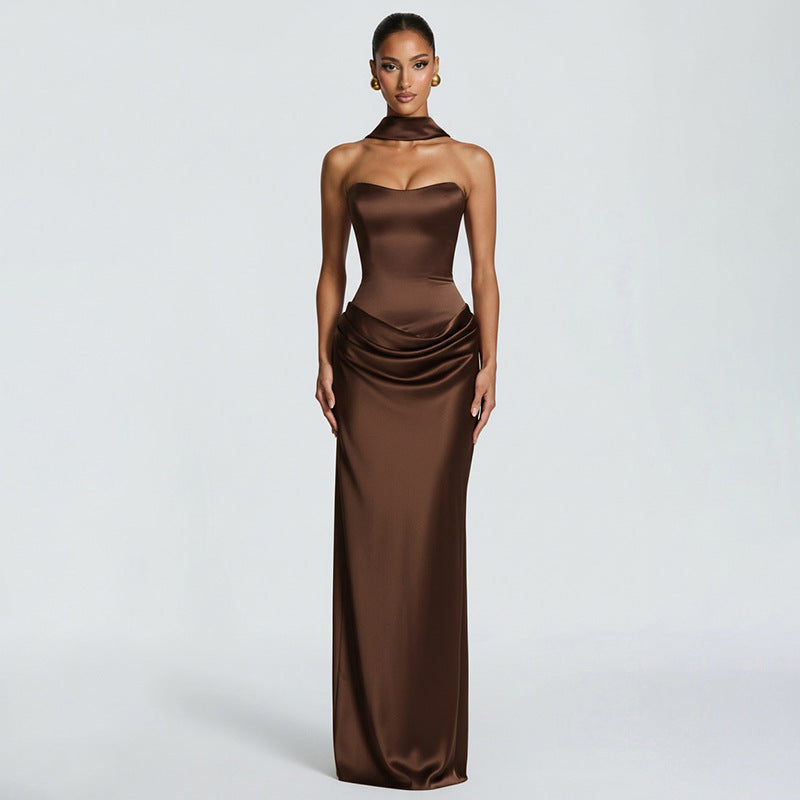 Women's Elegant Solid Color Sleeveless Slim Ribbon Stitching Hip Dress