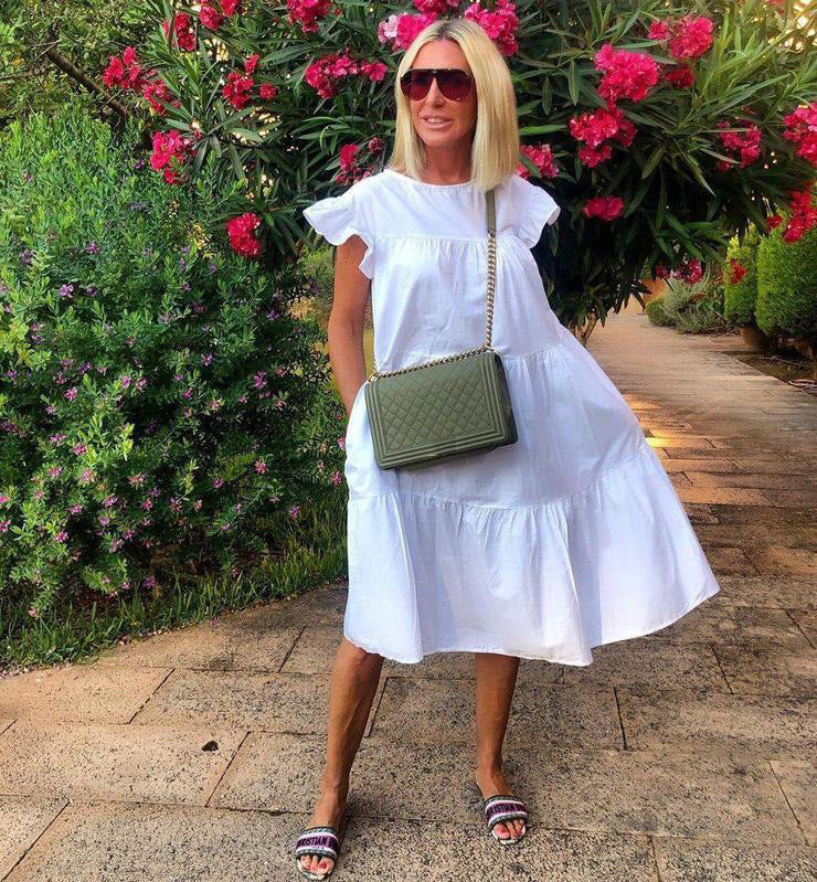 Women's Loose Pleated Short-sleeved Dress Solid Color Dresses