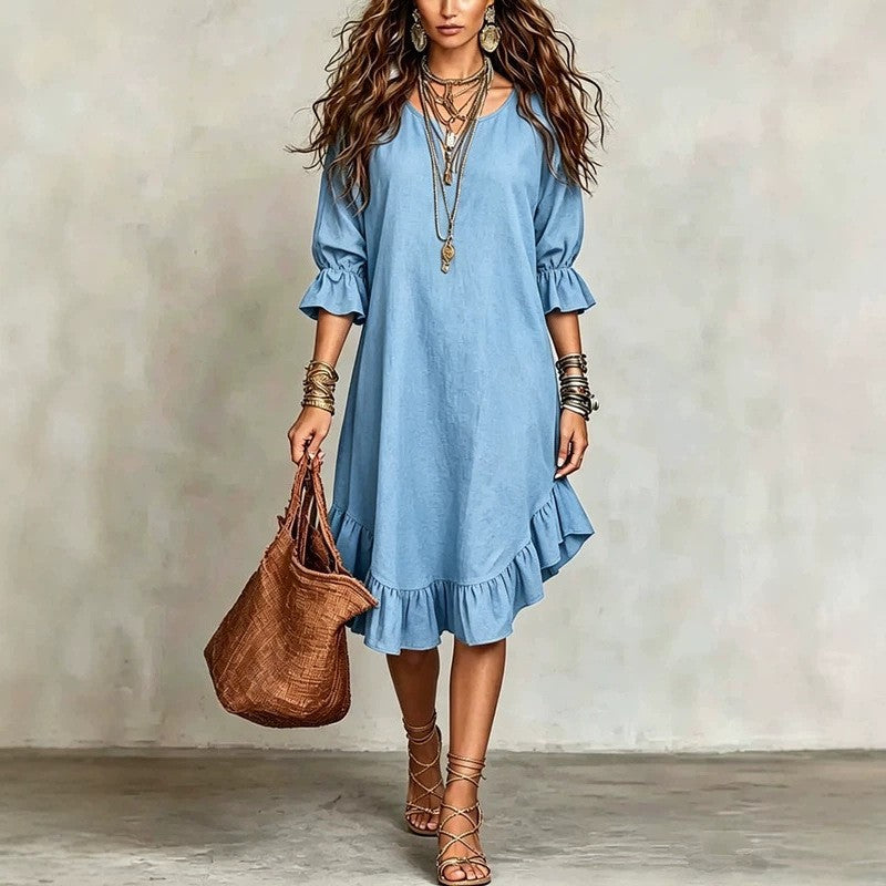 Women's Woven Fabric Elegant Half Sleeves Ruffled Dress