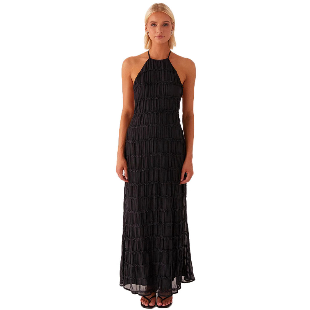 Women's Backless Pleated Stripe Fabric Special Dress Breathable Lace Up Dresses