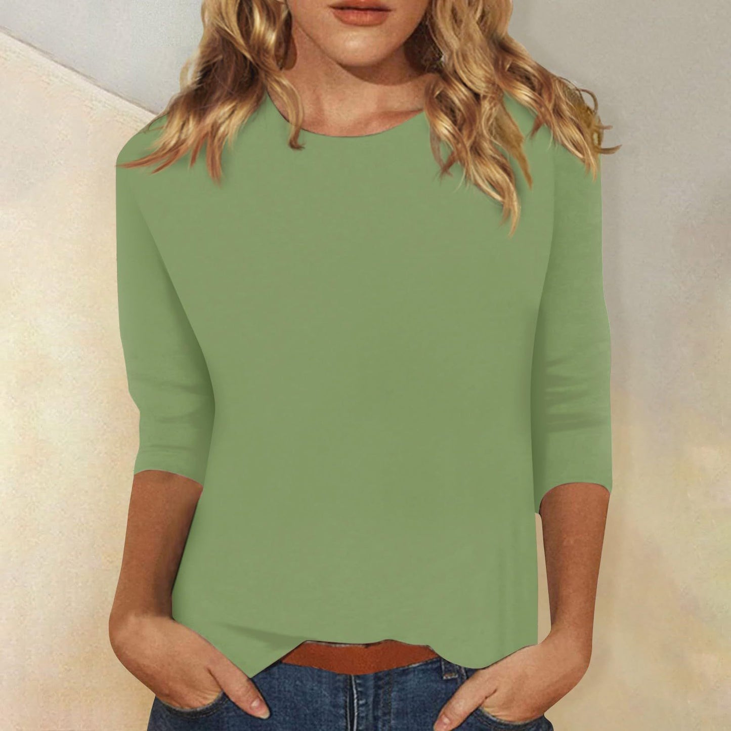 Women's Round Neck Sleeves Solid Color T-shirt Blouses