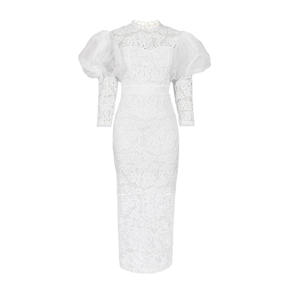 Women's Round Neck Lace Stitching High Waist Dresses