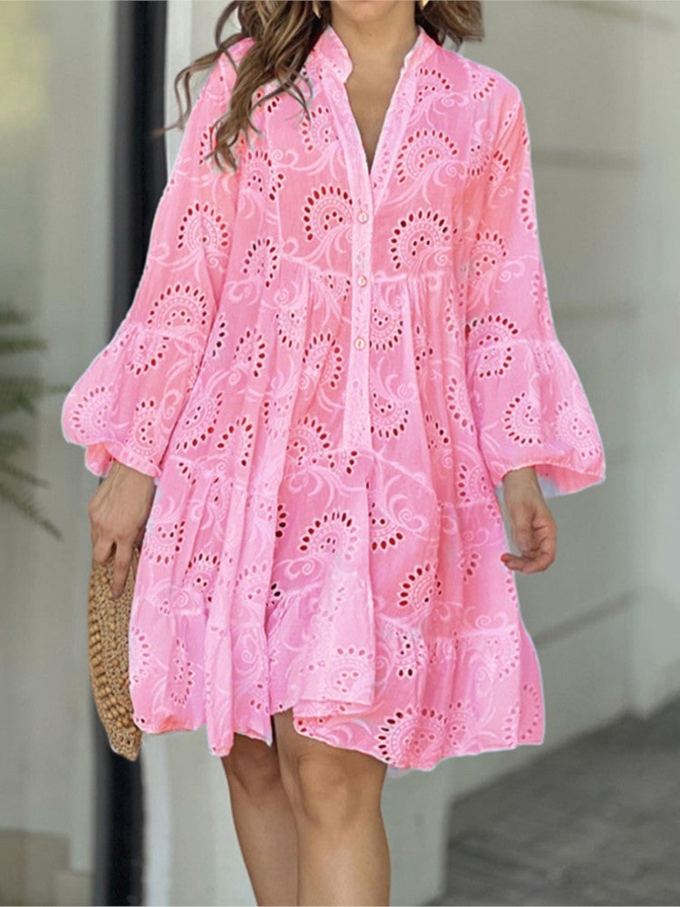 Color Loose Embroidered Cutout Lace Flower Dresses