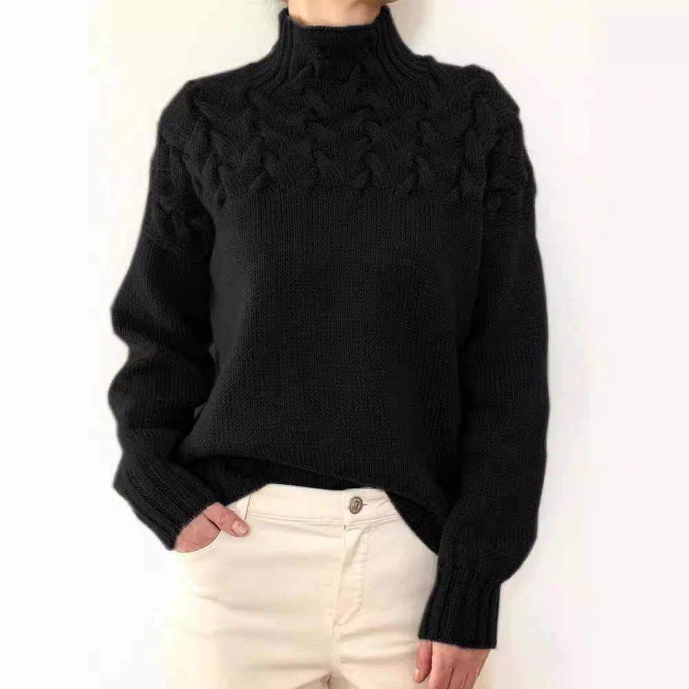 Women's Fashion Cable Knit Detail Turtleneck Long Sweater