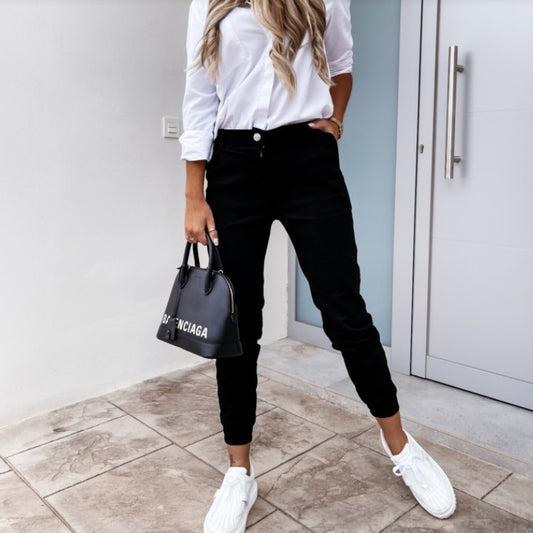 Autumn Double Oblique Washed Cotton Fabric Pocket Slim Fit Pants