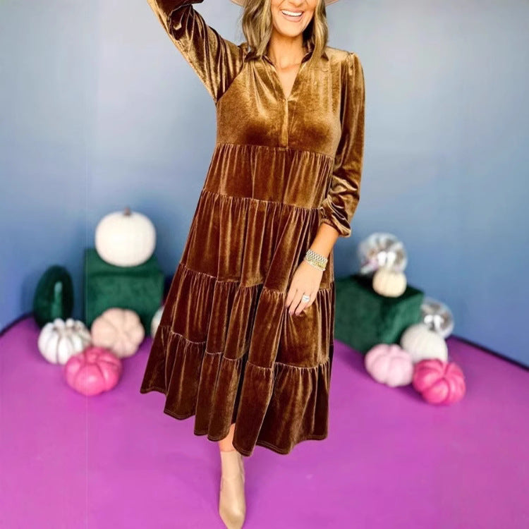 Attractive Long Veet Loose Ruffled Large Dress