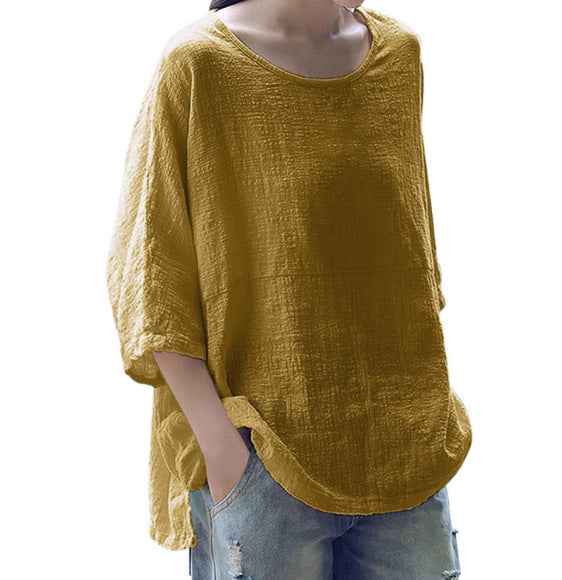 Women's Length Sleeve Pullover Loose Round Neck Blouses