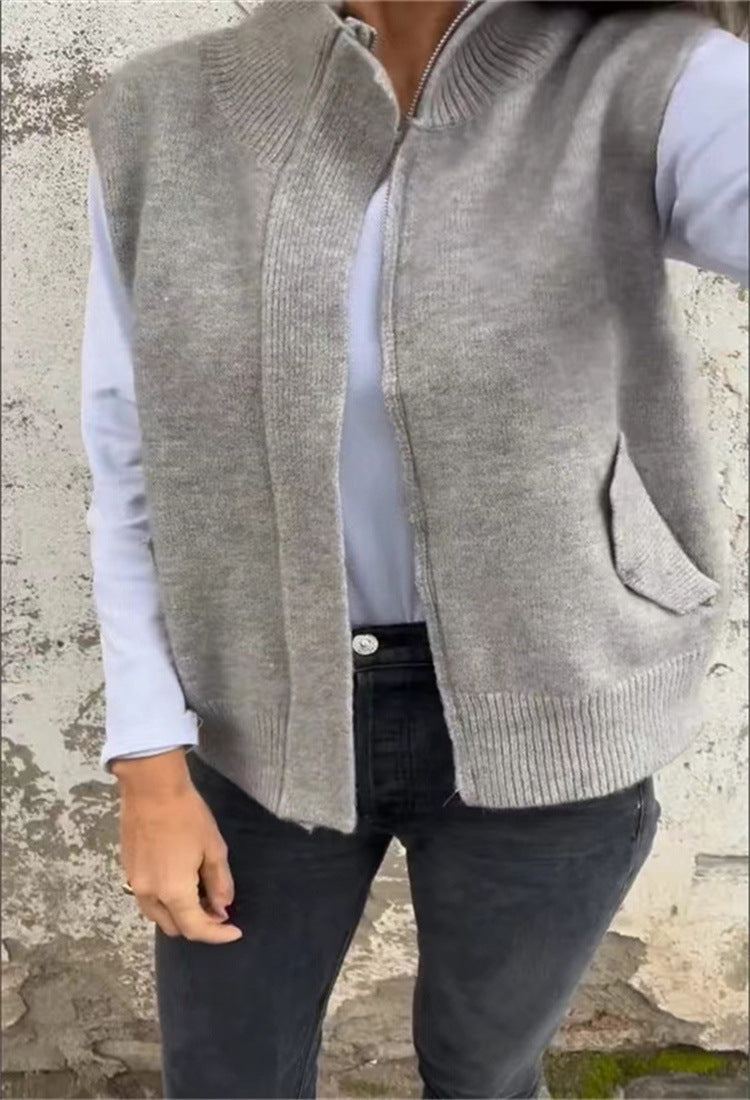 Women's Stand Collar Zipper Winter Loose Casual Vests