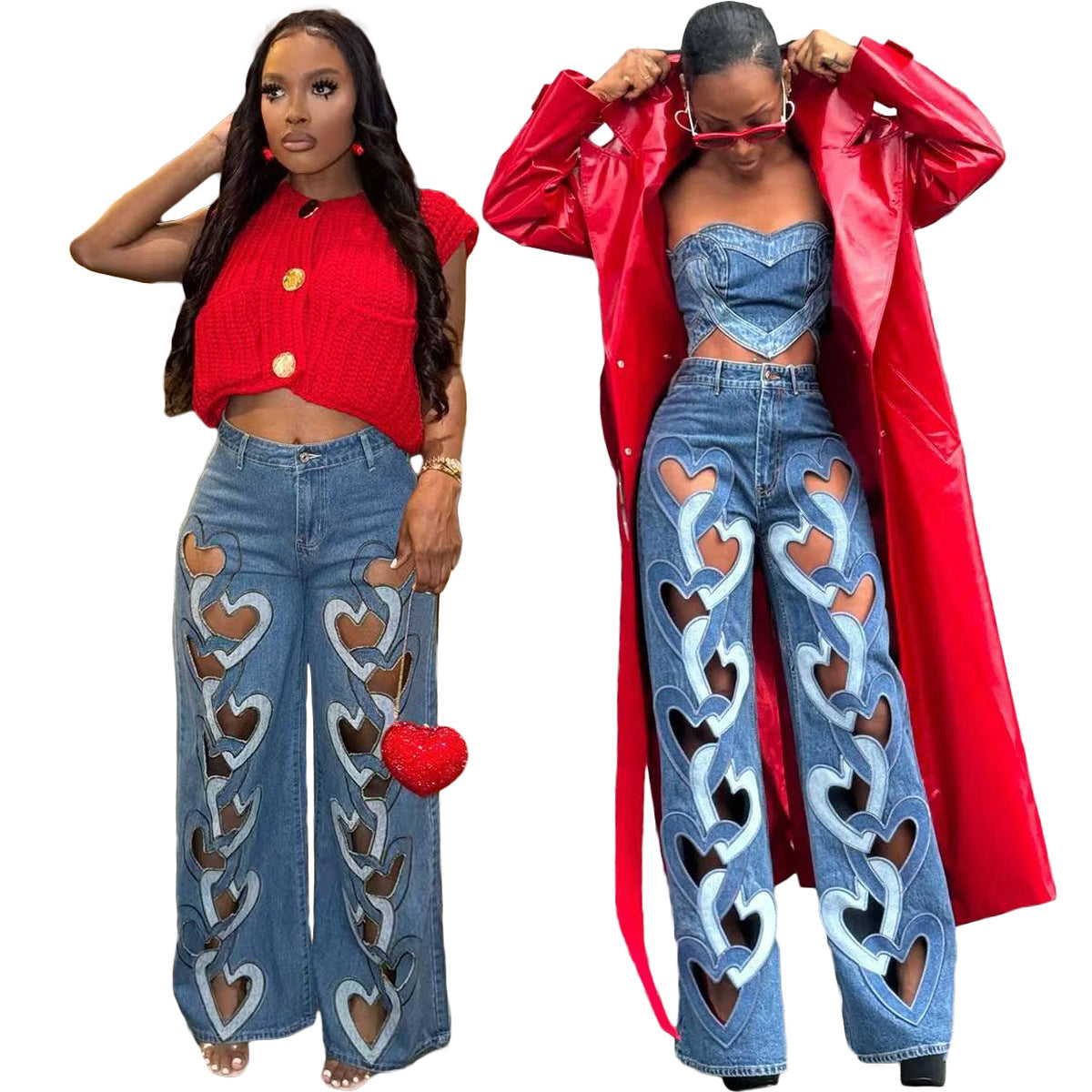 Women's Stretch Personality Denim Hollow Out Embroidery Jeans