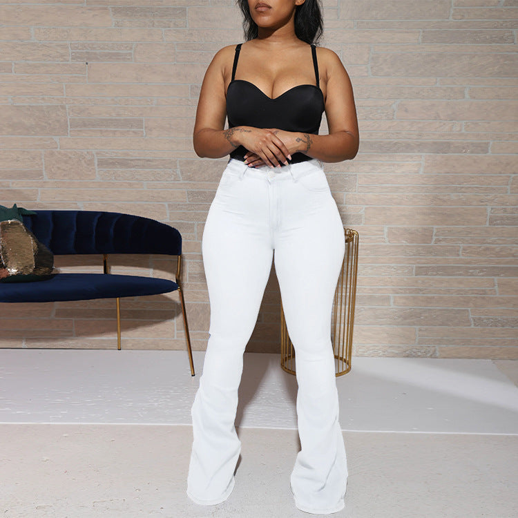 Women's Elastic High Waist Horseshoe Trousers Jeans