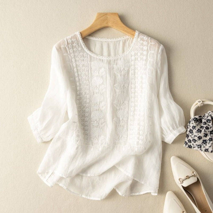 Women's Sleeve Artistic Retro Embroidery Elegant Breathable Blouses