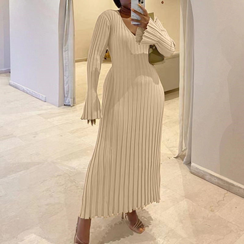Women's Knitted Dress Casual Waist Tight Large Dresses