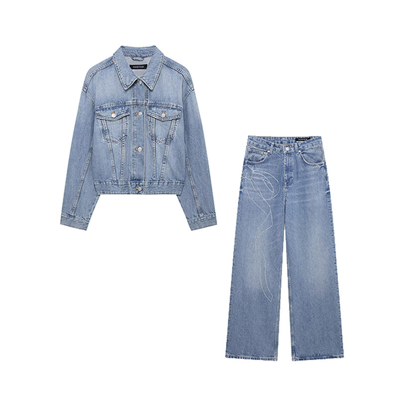 Women's Classy Rhinestone Denim High-waisted Trousers Suits
