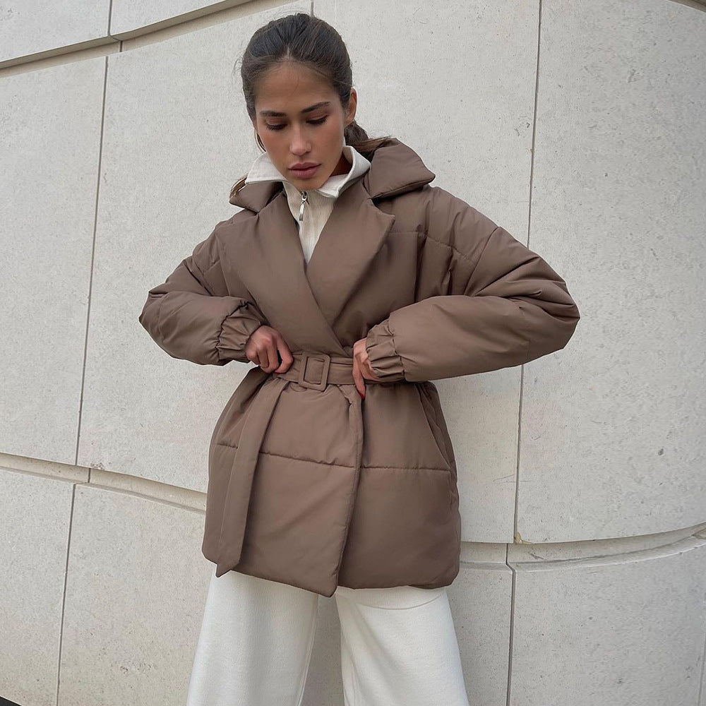 Cotton Winter Thickened Slimming Cinched Solid Coats