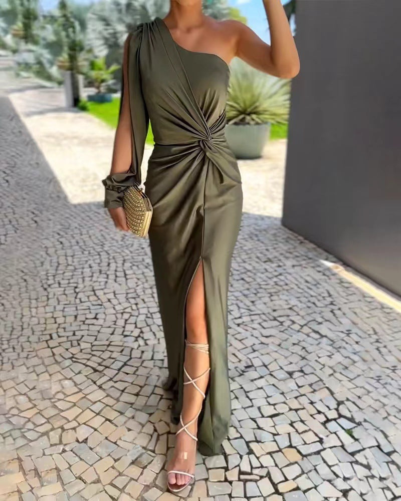Summer Knotted Split Solid Color Slim Dresses