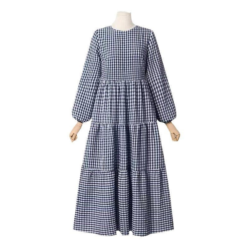 Sleeve Elastic Round Neck Loose Waist Casual Dress