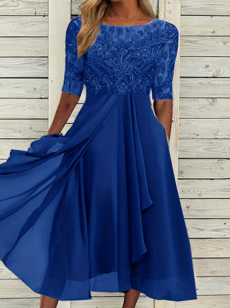 Women's Chiffon Stitching Lace Long Bridesmaid Dress