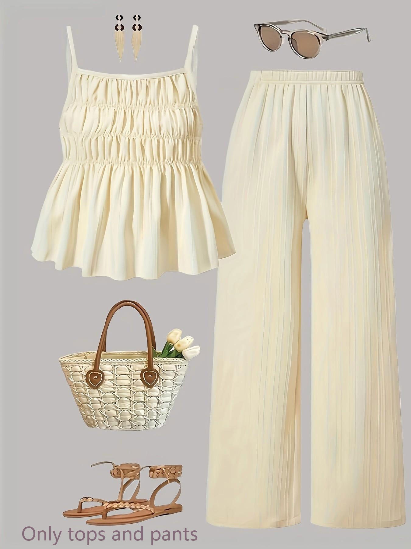 Women's Wrinkle Textured Small Slip Wide Leg Fashion Casual Suit