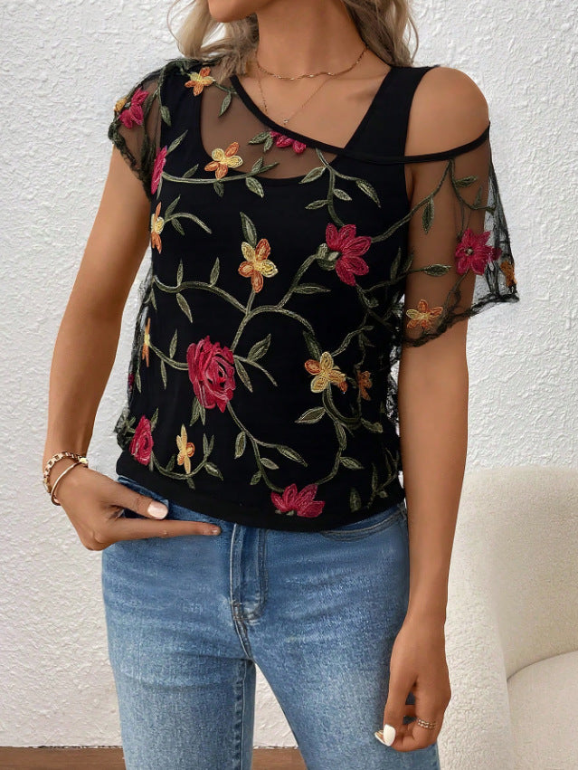 Women's Lace Mesh Round Neck Sleeve Fake Two-piece Knitted Sweaters