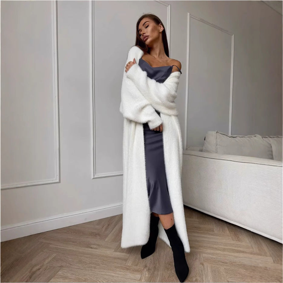 Women's Imitation Mink White Loose Plush Fluffy Women's Sweater