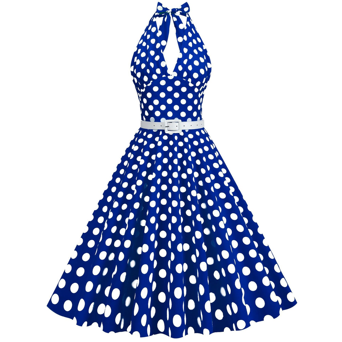 Women's Polka Dot Stitching Belt Halter Hepburn Dresses