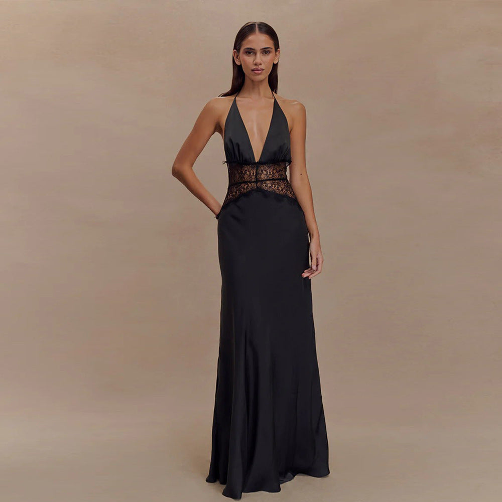 Women's Sexy Deep V Backless Lace Sheath Dress