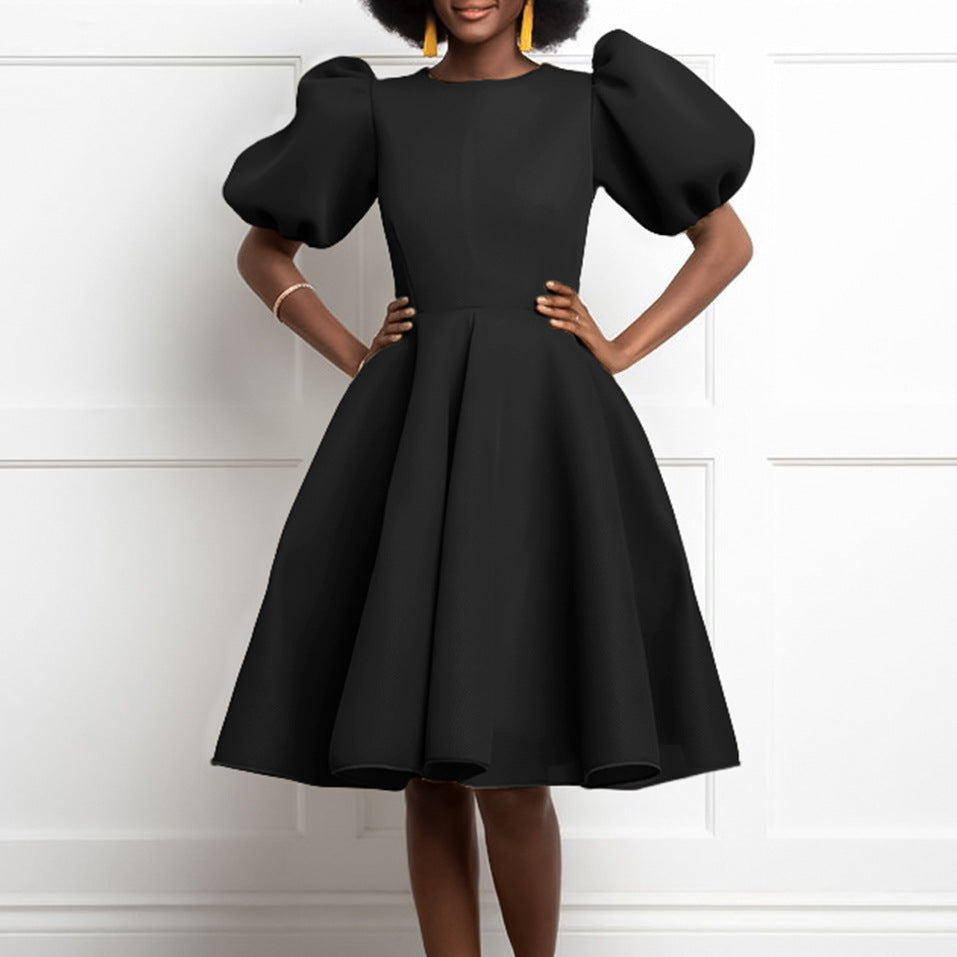 Women's Summer Round Neck Fashion Graceful Puff Sleeve Dresses