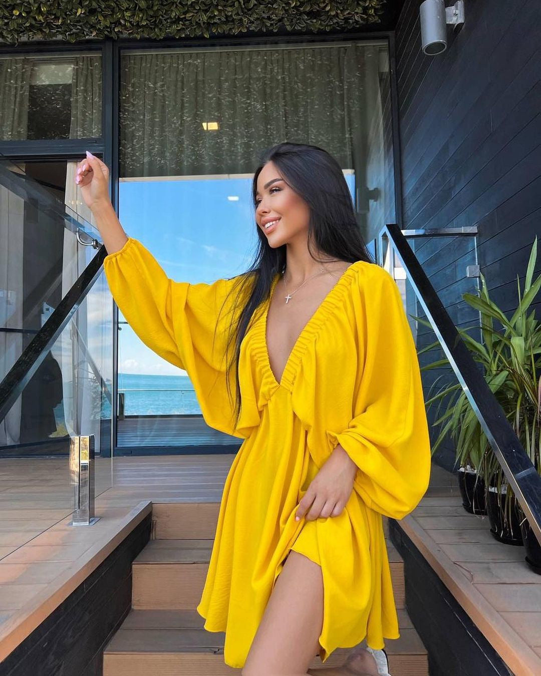 Stylish Dress Design Puff Sleeve Swing Dresses