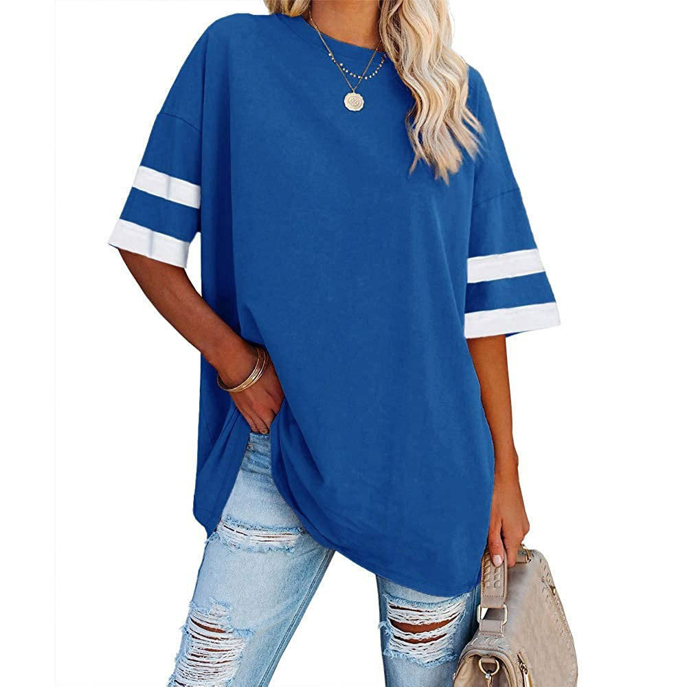 Women's Half Sleeve Round Neck Contrast Color Blouses