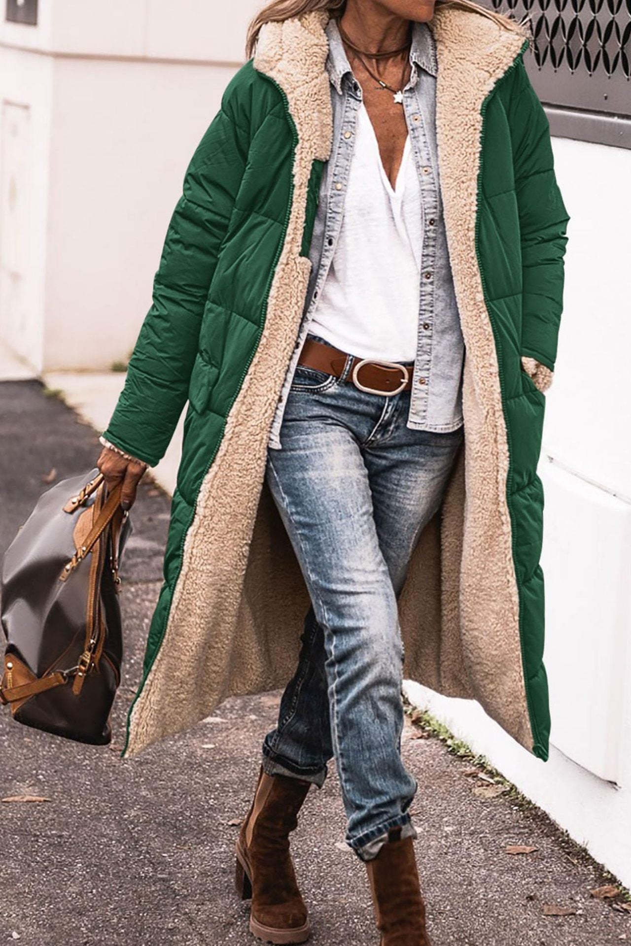 Solid Color Hooded Cotton Long Sleeve Mid-length Coats