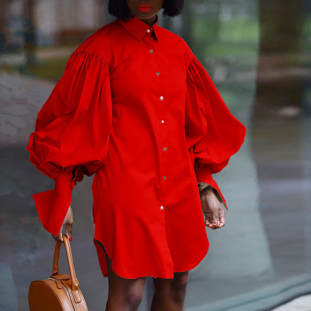 Women's Puff Sleeves Solid Color Casual Long Dress