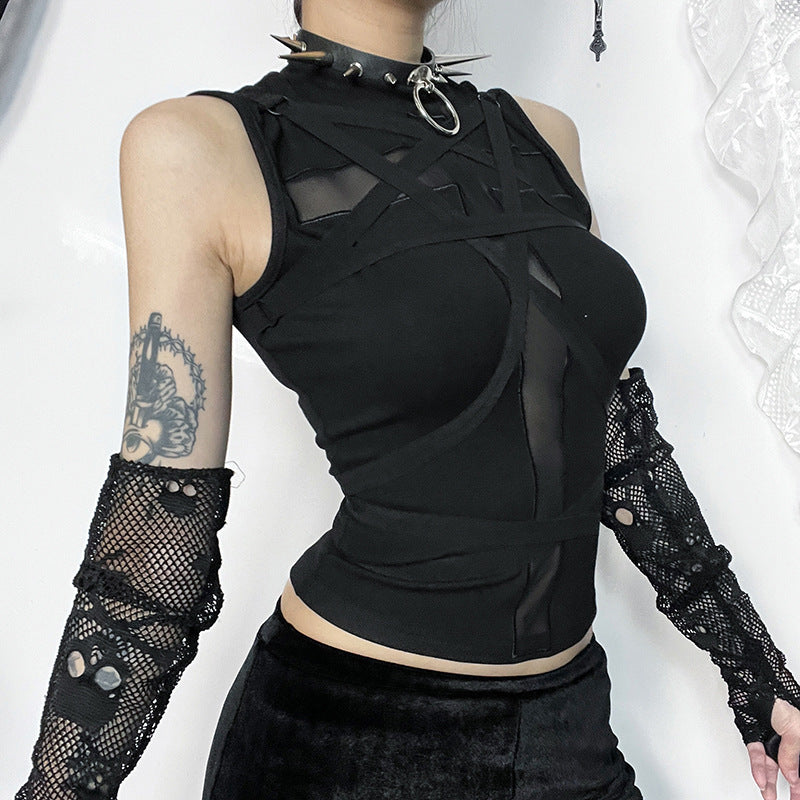 Women's Summer Personality Hot Dark Trendy Slim Cross Strap Tops