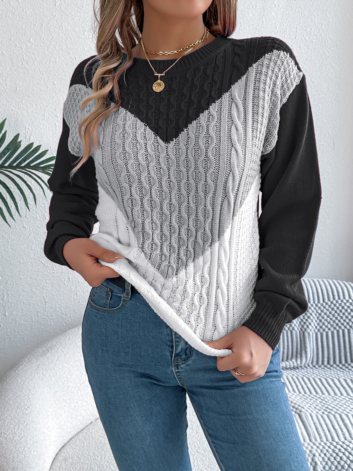 Women's Wind Casual Multicolor Twist Lantern Sleeve Sweater