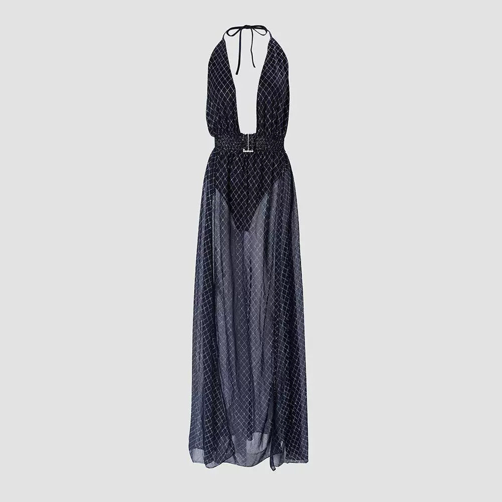Printed High Slit Halter Half Dress Fashion Casual Suit