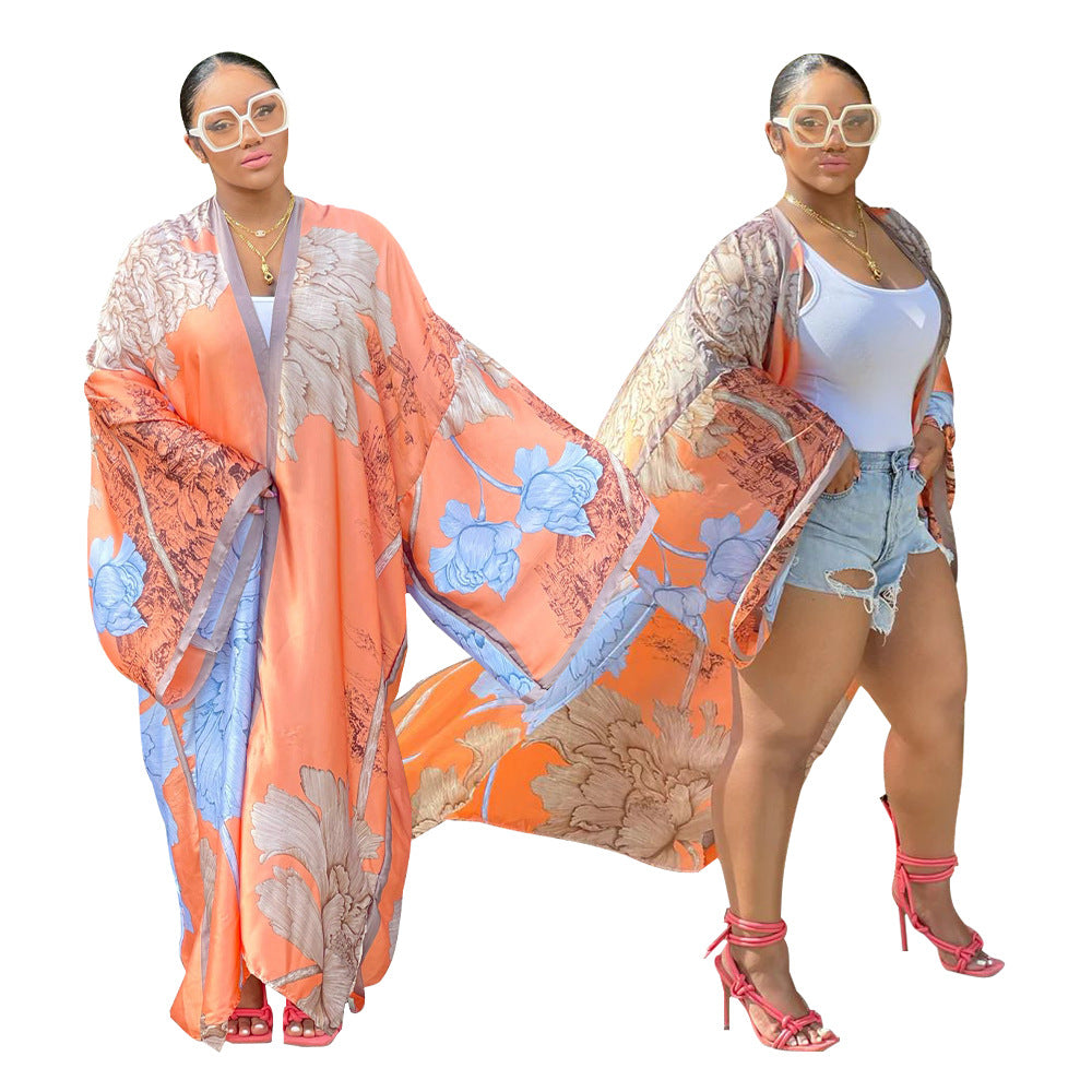 Women's Autumn Print Loose Casual Kimono Long Clothing