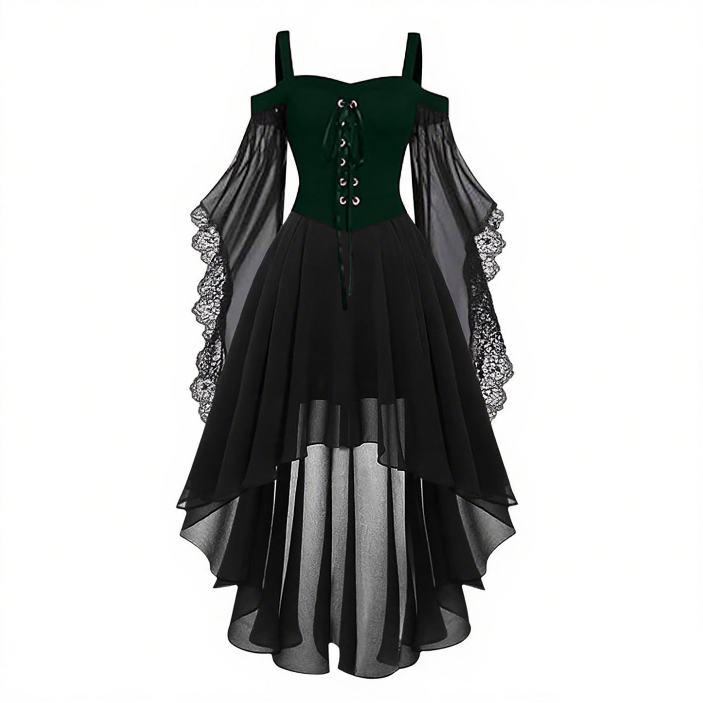 Gothic Style Halloween Witch Front Back Long Dresses