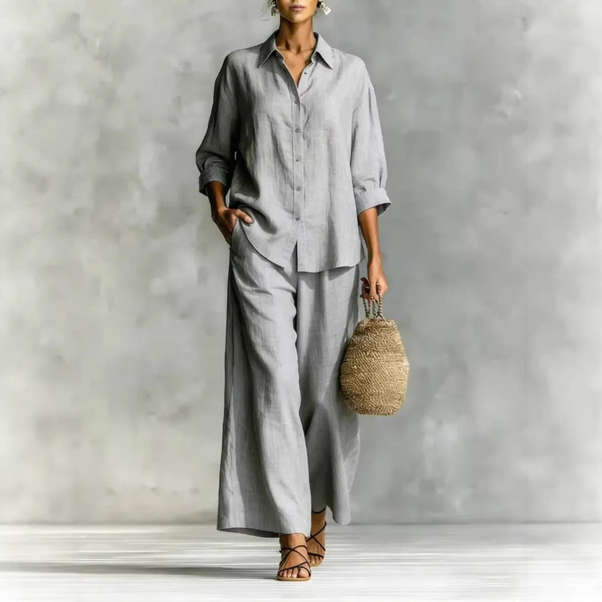 Attractive Women's Cotton Linen Wide Leg Suits