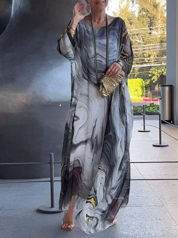 Commuter Chiffon Printed Dress Marble Texture Dresses