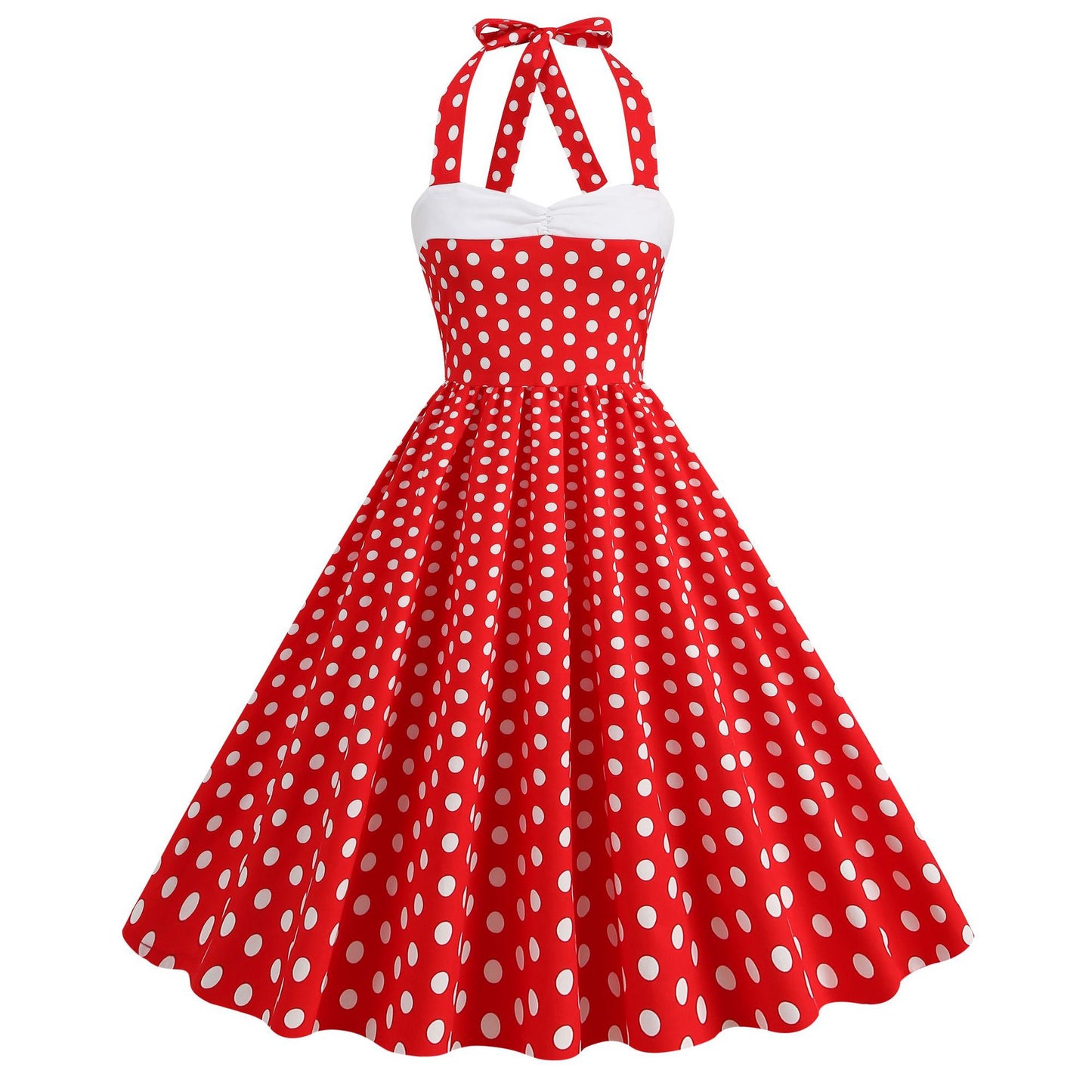Women's Polka Dot Stitching Halter Hepburn Vintage Dresses