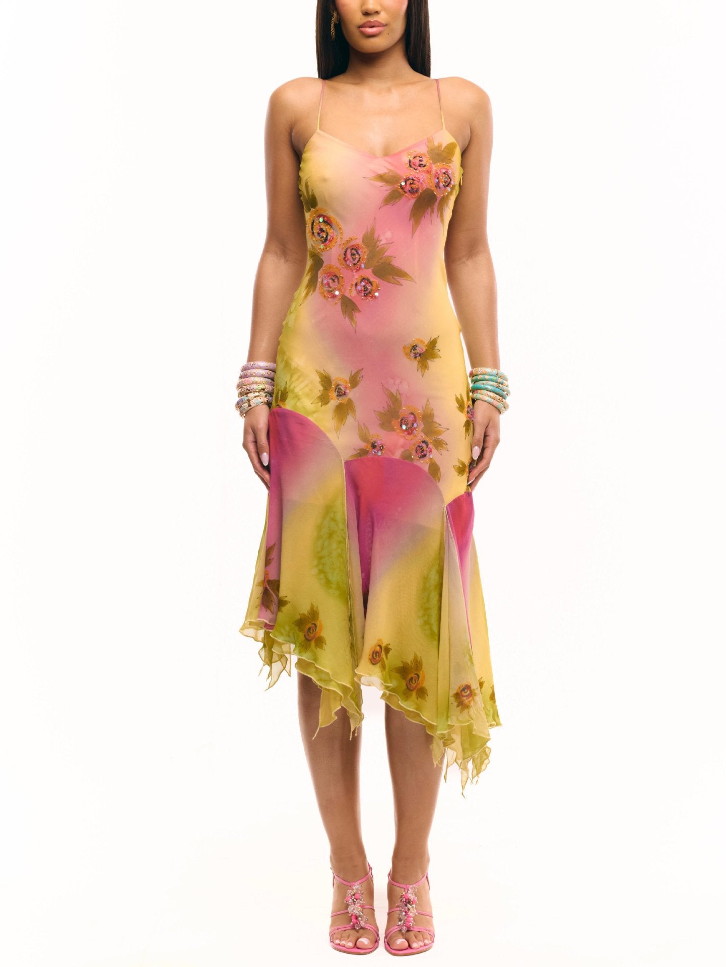 Ruffled Hem Suspender Dress Elegant Embroidered Dresses