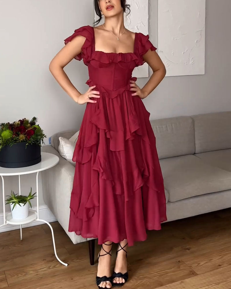 Dress Holiday Lace Backless Cake Ruffled Dresses
