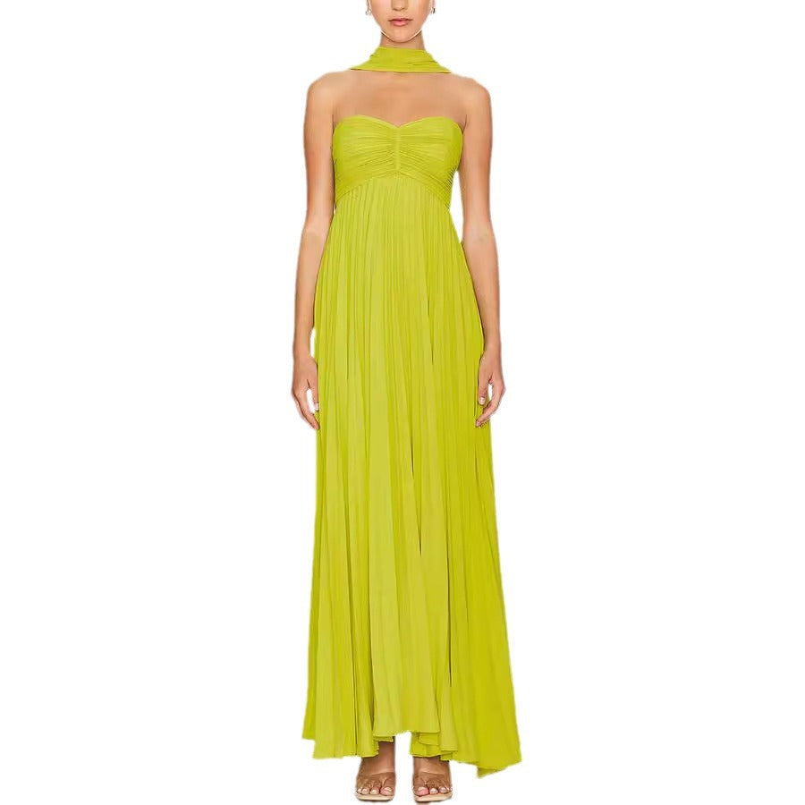 Women's Pure Color Pleated Dress Sleeveless Fashion Dresses
